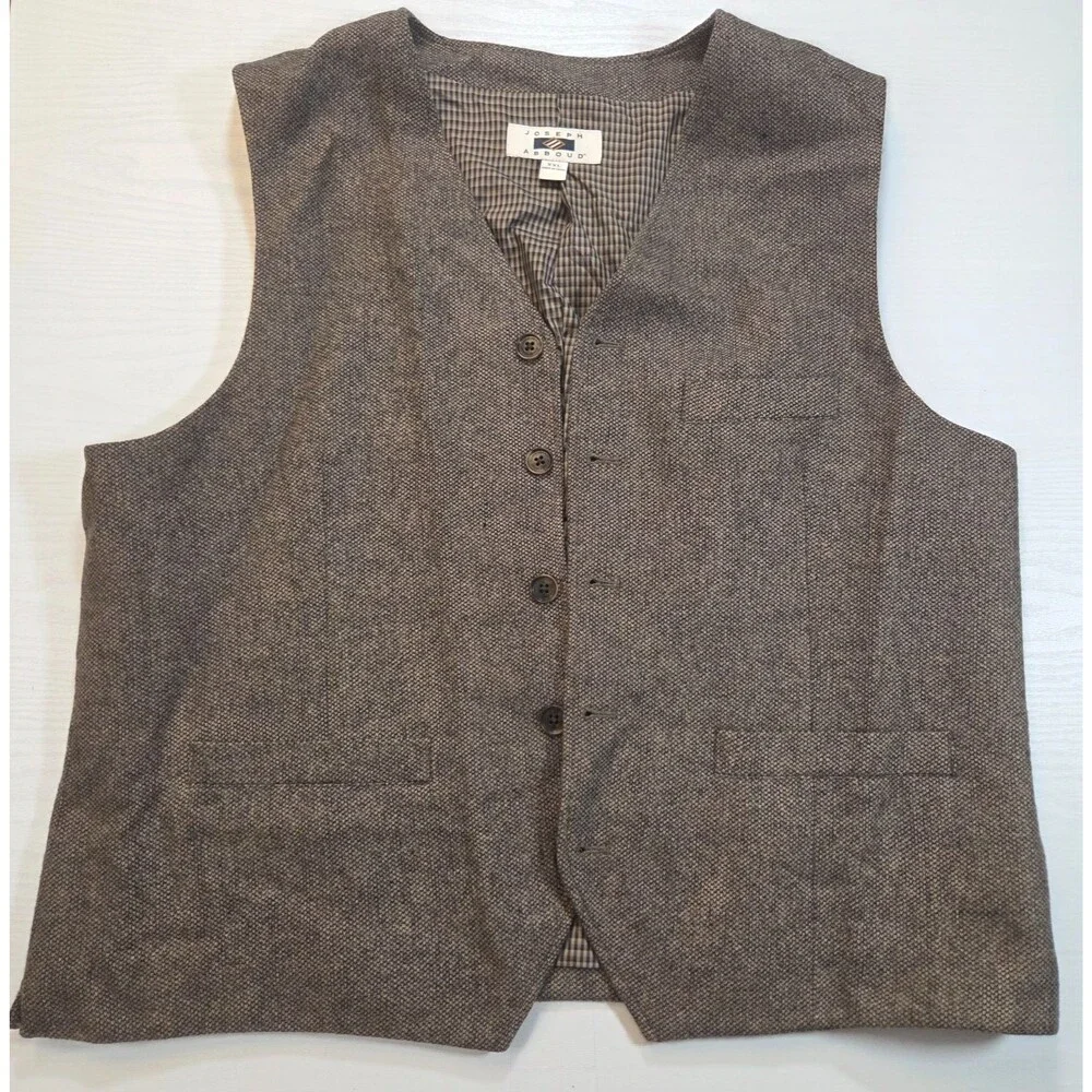 Joseph Abboud Men’s XXL Wool Blend Vest Brown Plaid Lined Button Front